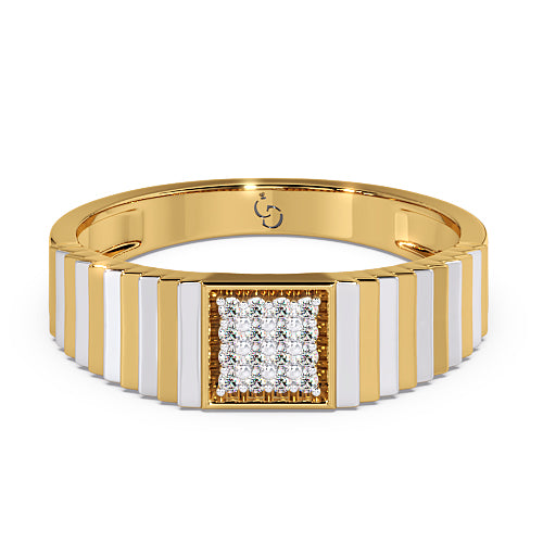men’s square cluster diamond ring | two tone ribbed band design