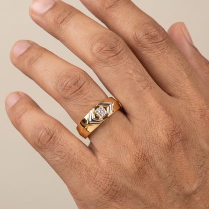 Men’s Diamond Cluster Ring | Chevron Layered Geometric Design