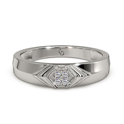 Men’s Diamond Cluster Ring | Chevron Layered Geometric Design