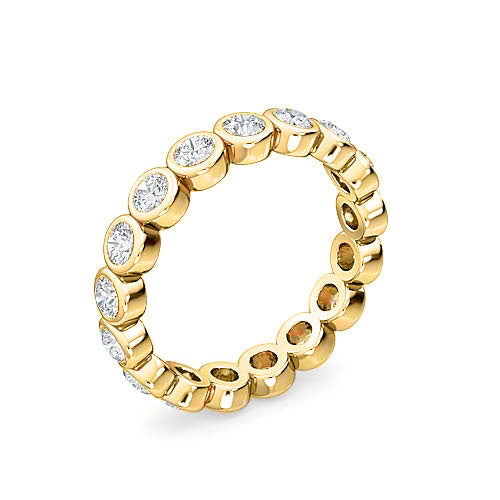 round brilliant cut diamond bezel eternity ring | modern sleek bezel setting