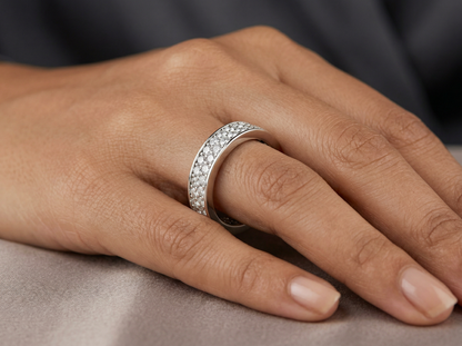 Double Row Round Brilliant Cut Diamond Eternity Ring | Classic Pavé Setting