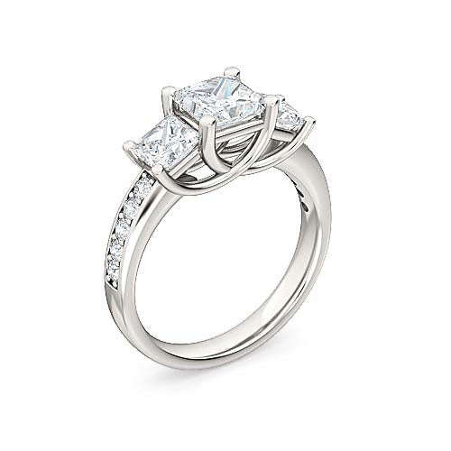 three stone princess cut diamond pavé engagement ring | classic trilogy setting