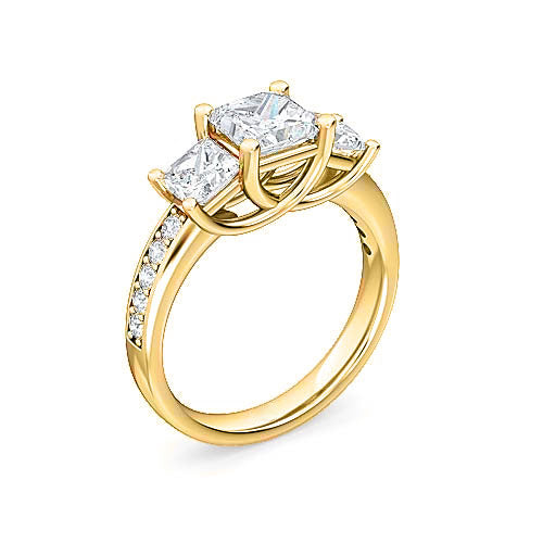 Three Stone Princess Cut Diamond Pavé Engagement Ring | Classic Trilogy Setting