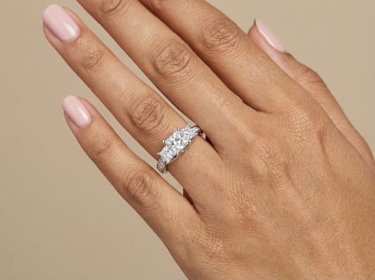Three Stone Princess Cut Diamond Pavé Engagement Ring | Classic Trilogy Setting