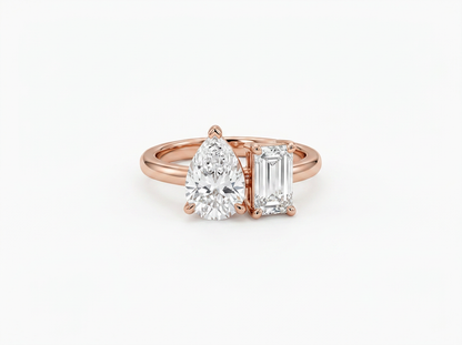 Pear & Emerald Cut Diamond Toi et Moi Ring | Minimalist Two Stone Design