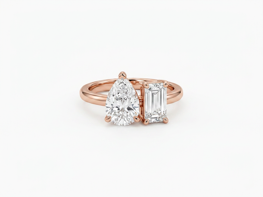 Pear & Emerald Cut Diamond Toi et Moi Ring | Minimalist Two Stone Design