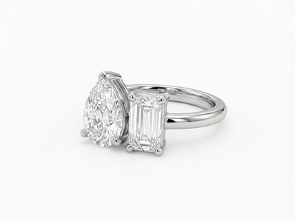 Pear & Emerald Cut Diamond Toi et Moi Ring | Minimalist Two Stone Design
