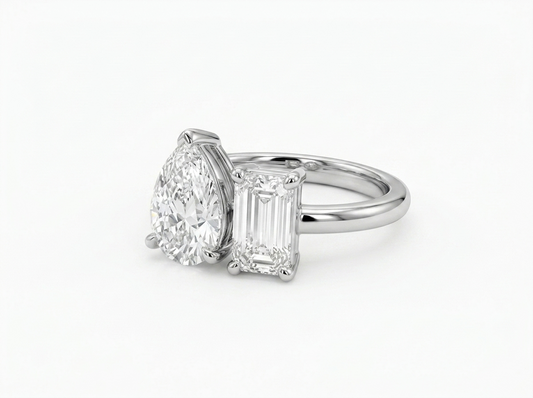 Pear & Emerald Cut Diamond Toi et Moi Ring | Minimalist Two Stone Design