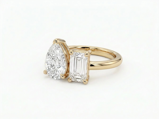 Pear & Emerald Cut Diamond Toi et Moi Ring | Minimalist Two Stone Design