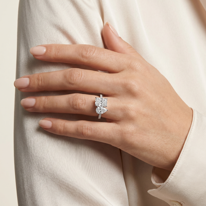 Radiant & Pear Cut Diamond Toi et Moi Ring | Dual Stone Pavé Band