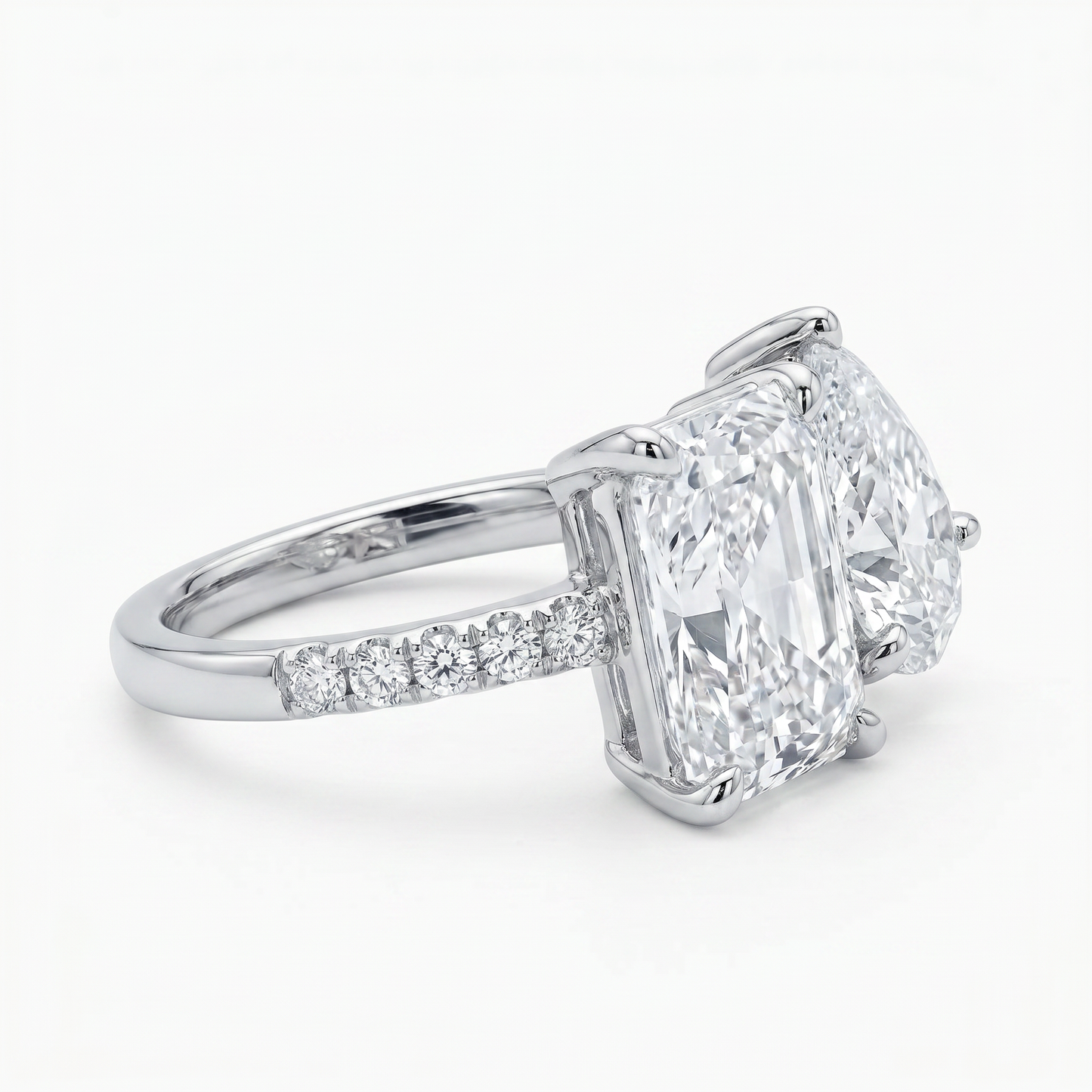 radiant & pear cut diamond toi et moi ring | dual stone pavé band