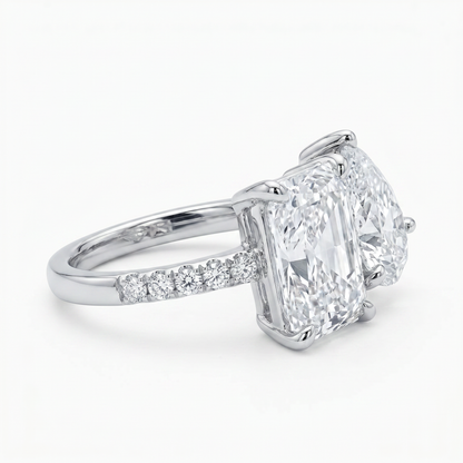 Radiant & Pear Cut Diamond Toi et Moi Ring | Dual Stone Pavé Band