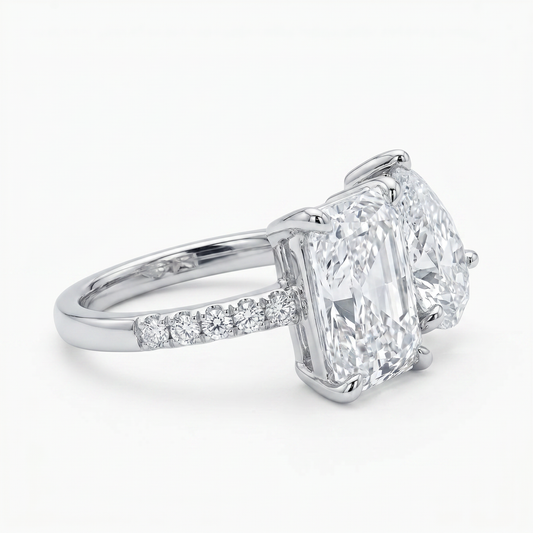 Radiant & Pear Cut Diamond Toi et Moi Ring | Dual Stone Pavé Band