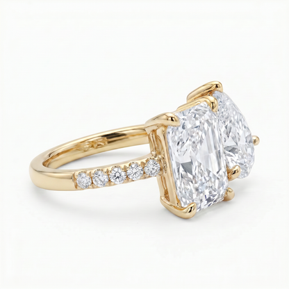 Radiant & Pear Cut Diamond Toi et Moi Ring | Dual Stone Pavé Band