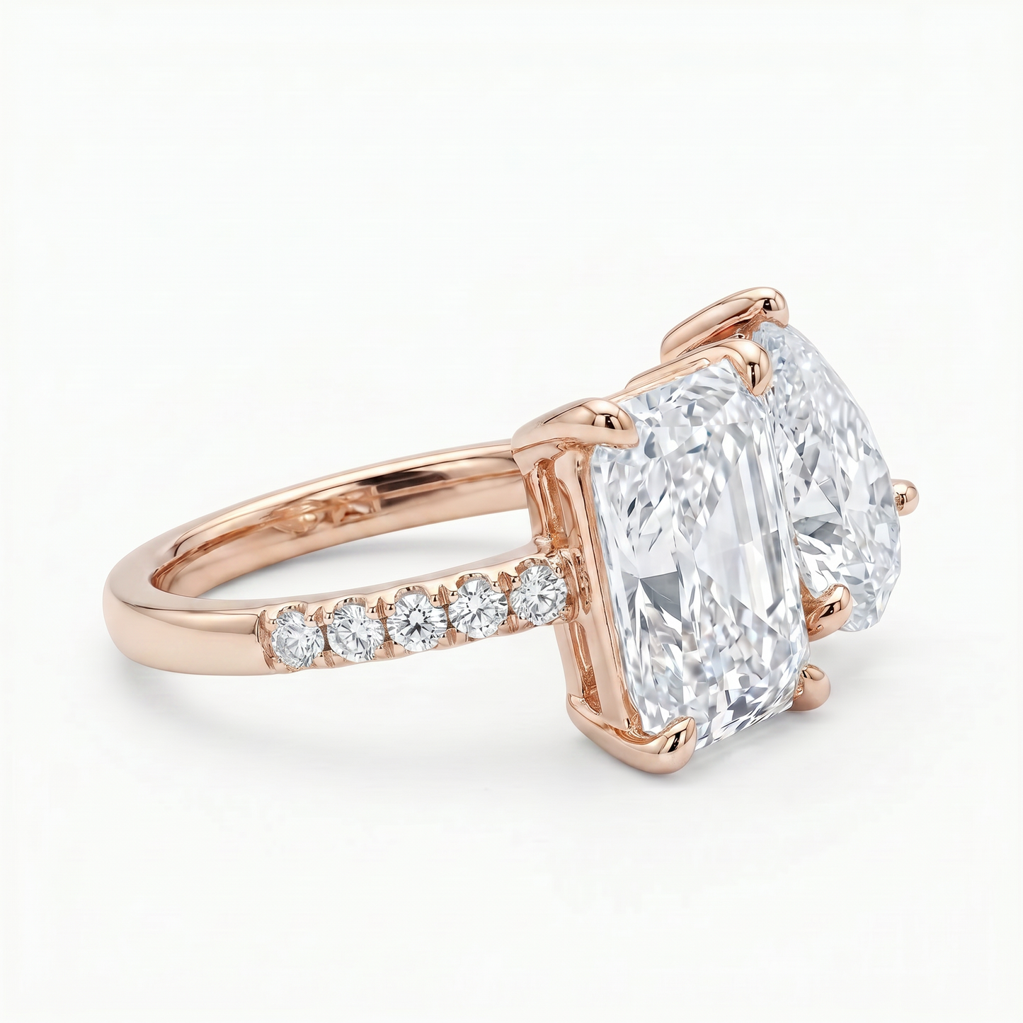 radiant & pear cut diamond toi et moi ring | dual stone pavé band