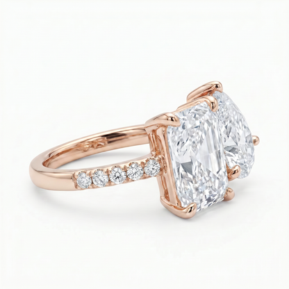 Radiant & Pear Cut Diamond Toi et Moi Ring | Dual Stone Pavé Band