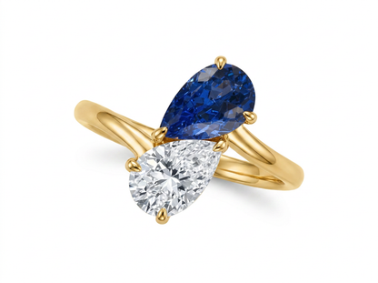Pear Cut Diamond & Blue Color StoneToi et Moi Ring | Two Stone Statement Design