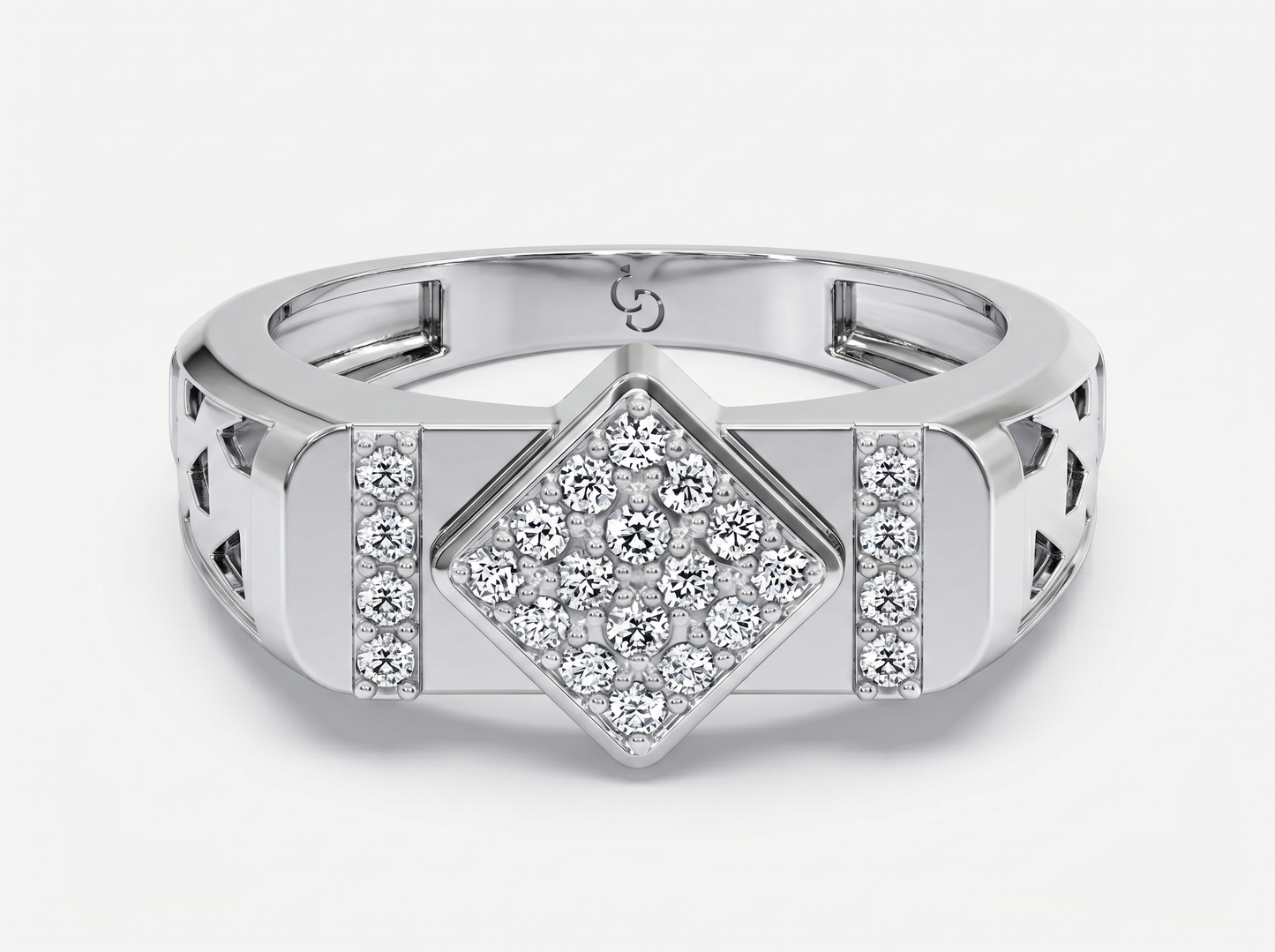 men’s diamond cluster ring | square center with side accent design