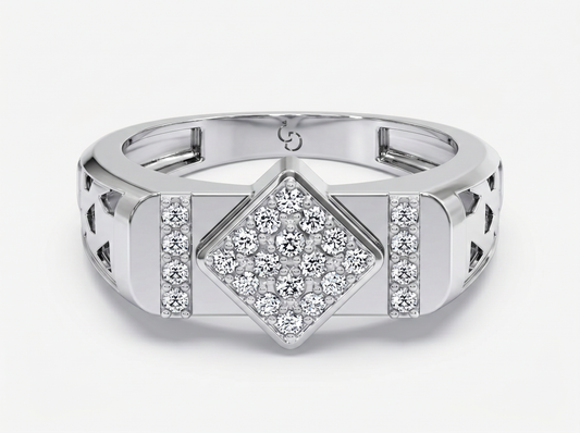 Men’s Diamond Cluster Ring | Square Center with Side Accent Design