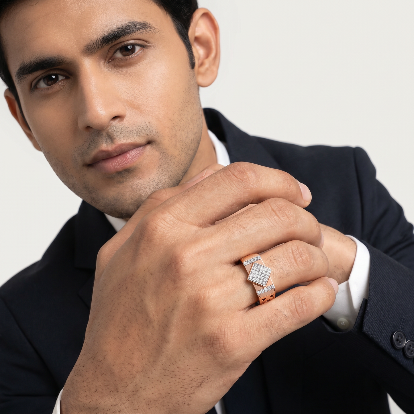 men’s diamond cluster ring | square center with side accent design