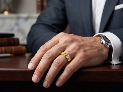 Men’s Round Brilliant Diamond Ring| Geometric Accent Contemporary Design