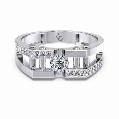 Men’s Round Brilliant Diamond Ring | Geometric Openwork Band Pavé Accents