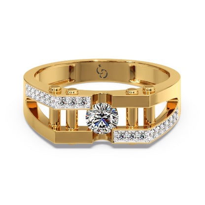 Men’s Round Brilliant Diamond Ring | Geometric Openwork Band Pavé Accents