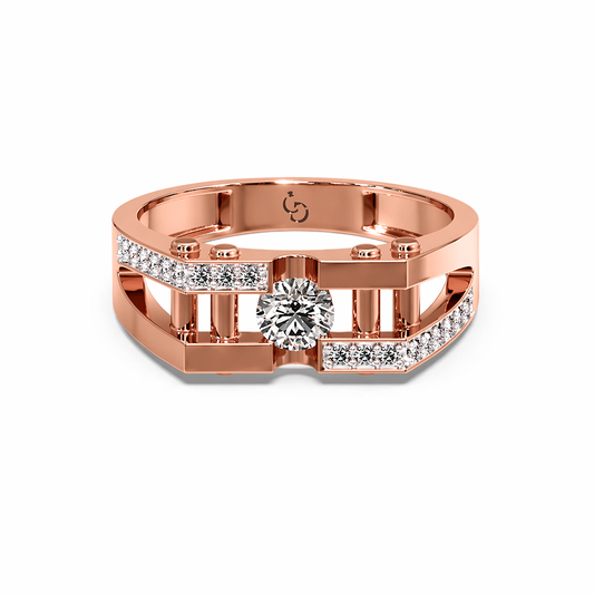 Men’s Round Brilliant Diamond Ring | Geometric Openwork Band Pavé Accents
