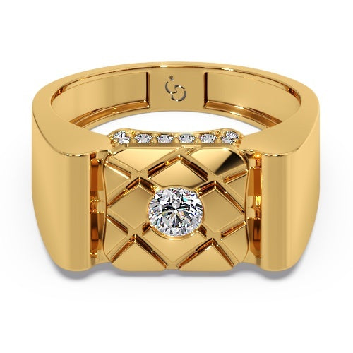 men’s round brilliant diamond ring | geometric lattice design pavé accent band