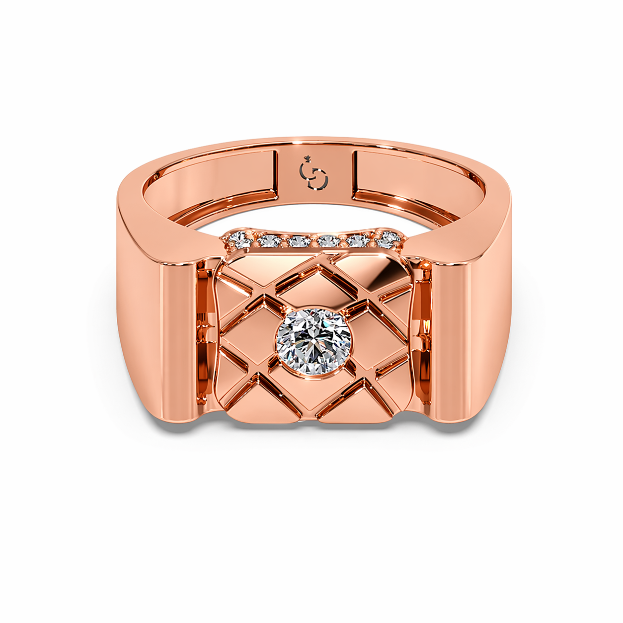 men’s round brilliant diamond ring | geometric lattice design pavé accent band