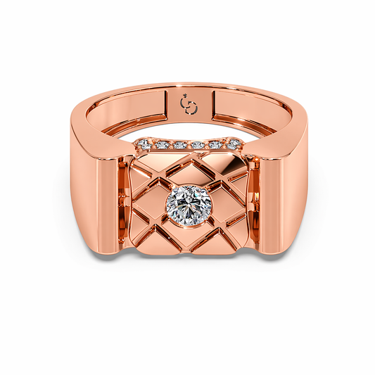 Men’s Round Brilliant Diamond Ring | Geometric Lattice Design Pavé Accent Band