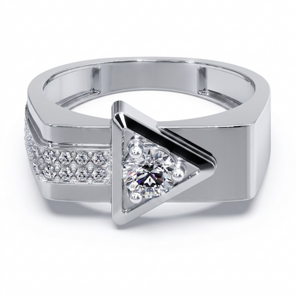 Men’s Round Brilliant Diamond Ring | Triangle Frame Design Pavé Side Accents