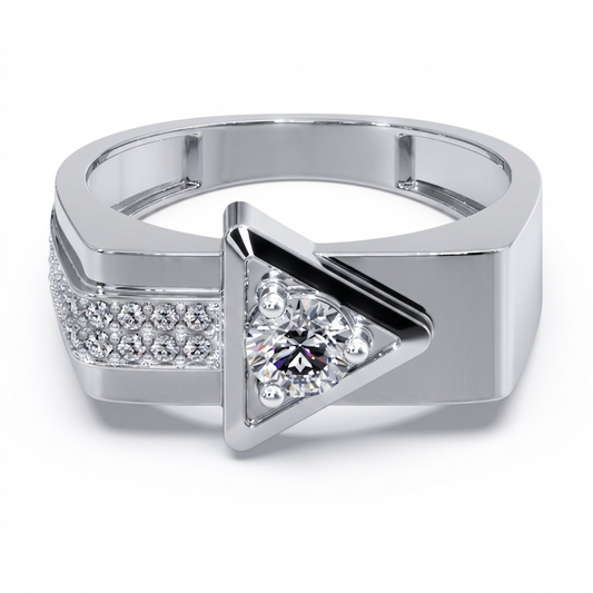 Men’s Round Brilliant Diamond Ring | Triangle Frame Design Pavé Side Accents