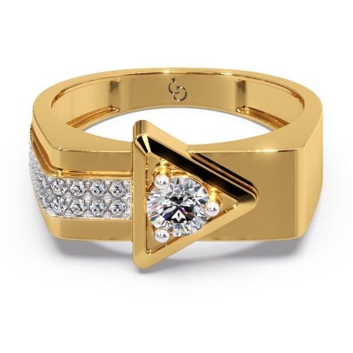men’s round brilliant diamond ring | triangle frame design pavé side accents
