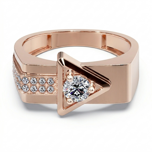 Men’s Round Brilliant Diamond Ring | Triangle Frame Design Pavé Side Accents