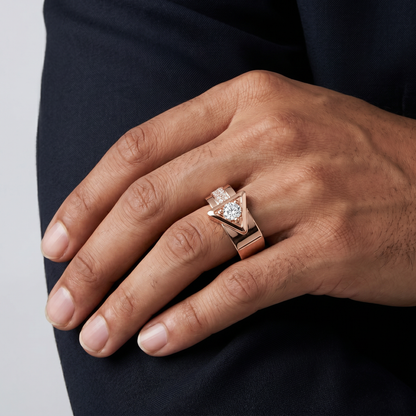 Men’s Round Brilliant Diamond Ring | Triangle Frame Design Pavé Side Accents