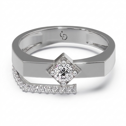 Men’s Round Brilliant Diamond Ring | Tilted Square Setting Curved Pavé Accent