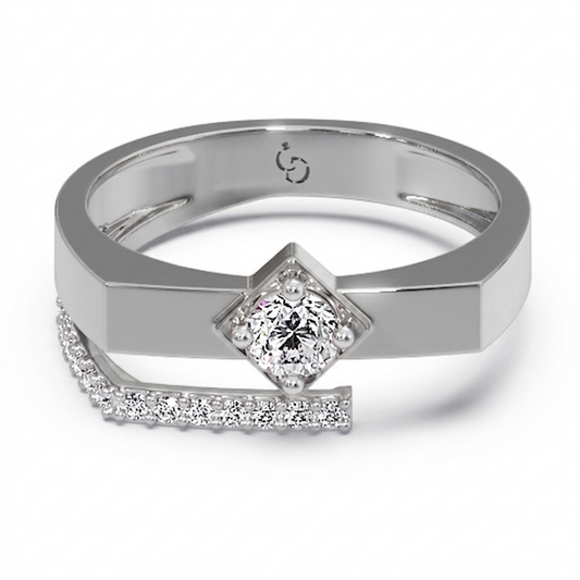 Men’s Round Brilliant Diamond Ring | Tilted Square Setting Curved Pavé Accent