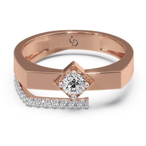 Men’s Round Brilliant Diamond Ring | Tilted Square Setting Curved Pavé Accent
