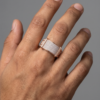 Men’s Round Brilliant Diamond Ring | Full Pavé Cluster Wide Band Design