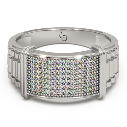 Men’s Round Brilliant Diamond Ring | Full Pavé Cluster Wide Band Design