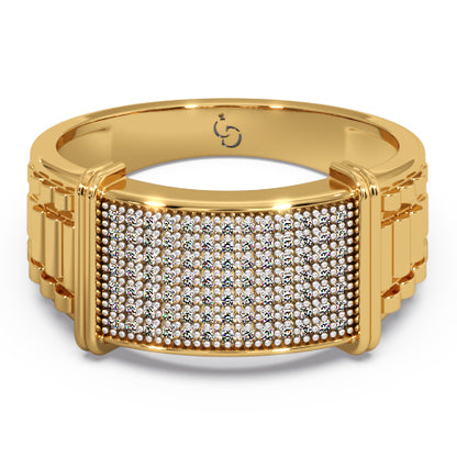 Men’s Round Brilliant Diamond Ring | Full Pavé Cluster Wide Band Design
