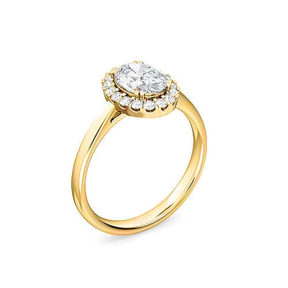 Oval Diamond Halo Engagement Ring | Lustrous Metal Band & Gemstone Setting