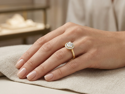 Round Brilliant Diamond Halo Engagement Ring | Contemporary Pavé Halo Setting