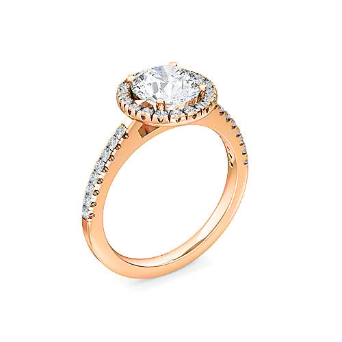 round brilliant diamond halo engagement ring | pave setting