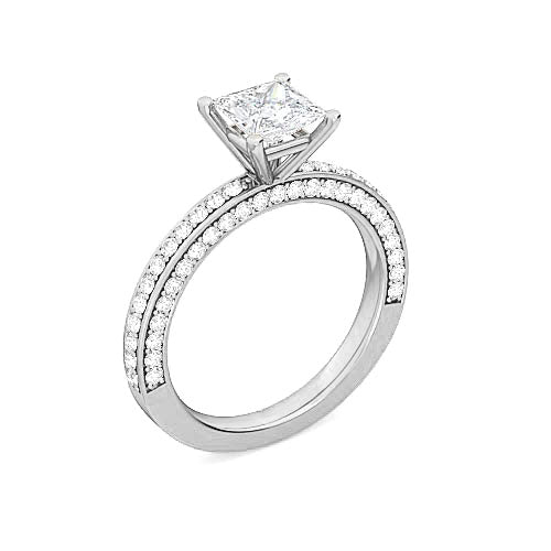 princess cut diamond pavé engagement ring | three sided faceted pavé setting