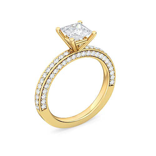princess cut diamond pavé engagement ring | three sided faceted pavé setting