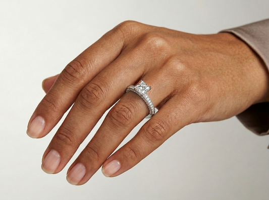 Princess Cut Diamond Pavé Engagement Ring | Three Sided Faceted Pavé Setting