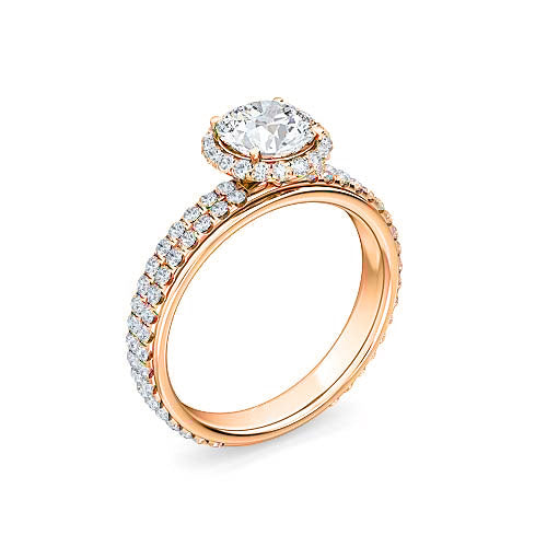 round brilliant diamond halo engagement ring | pavé split shank setting