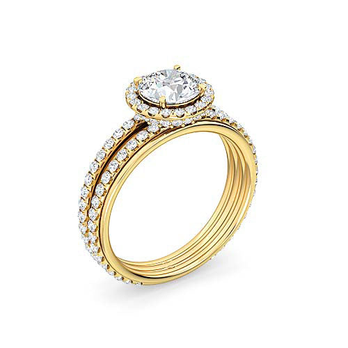 round brilliant diamond halo engagement ring | pavé split shank setting